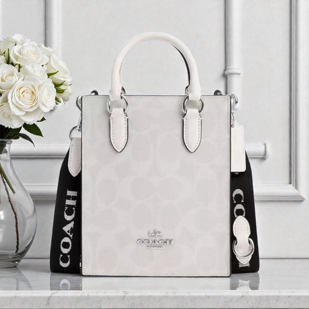 Coach North South Mini Tote Crossbody In Signature Canvas White CP011